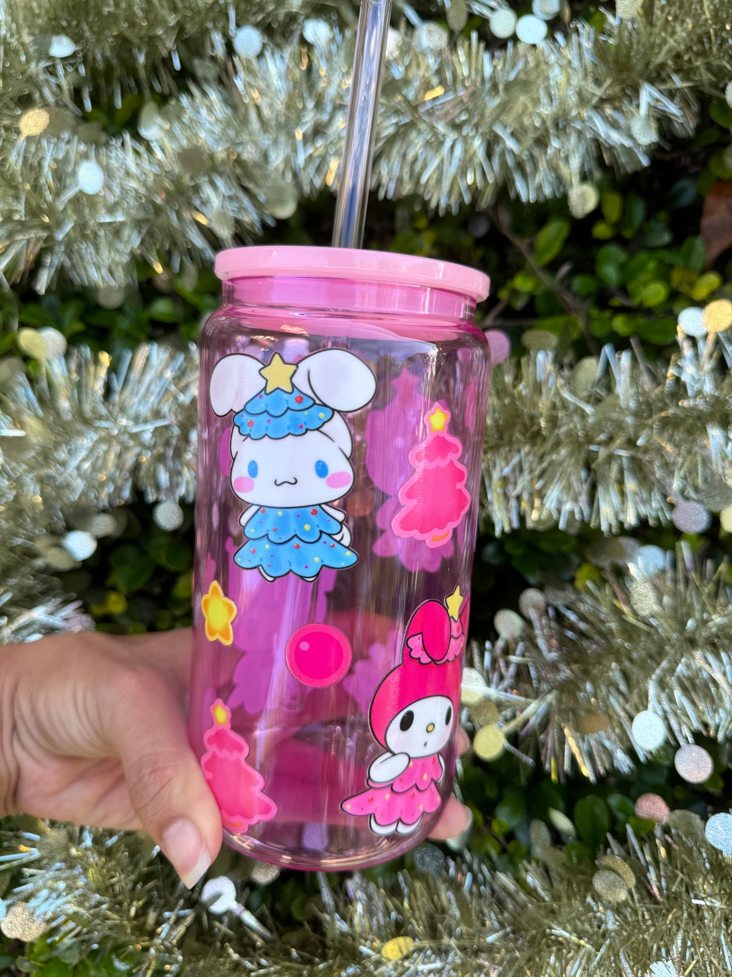 Kawaii Xmas Trees 16oz glass