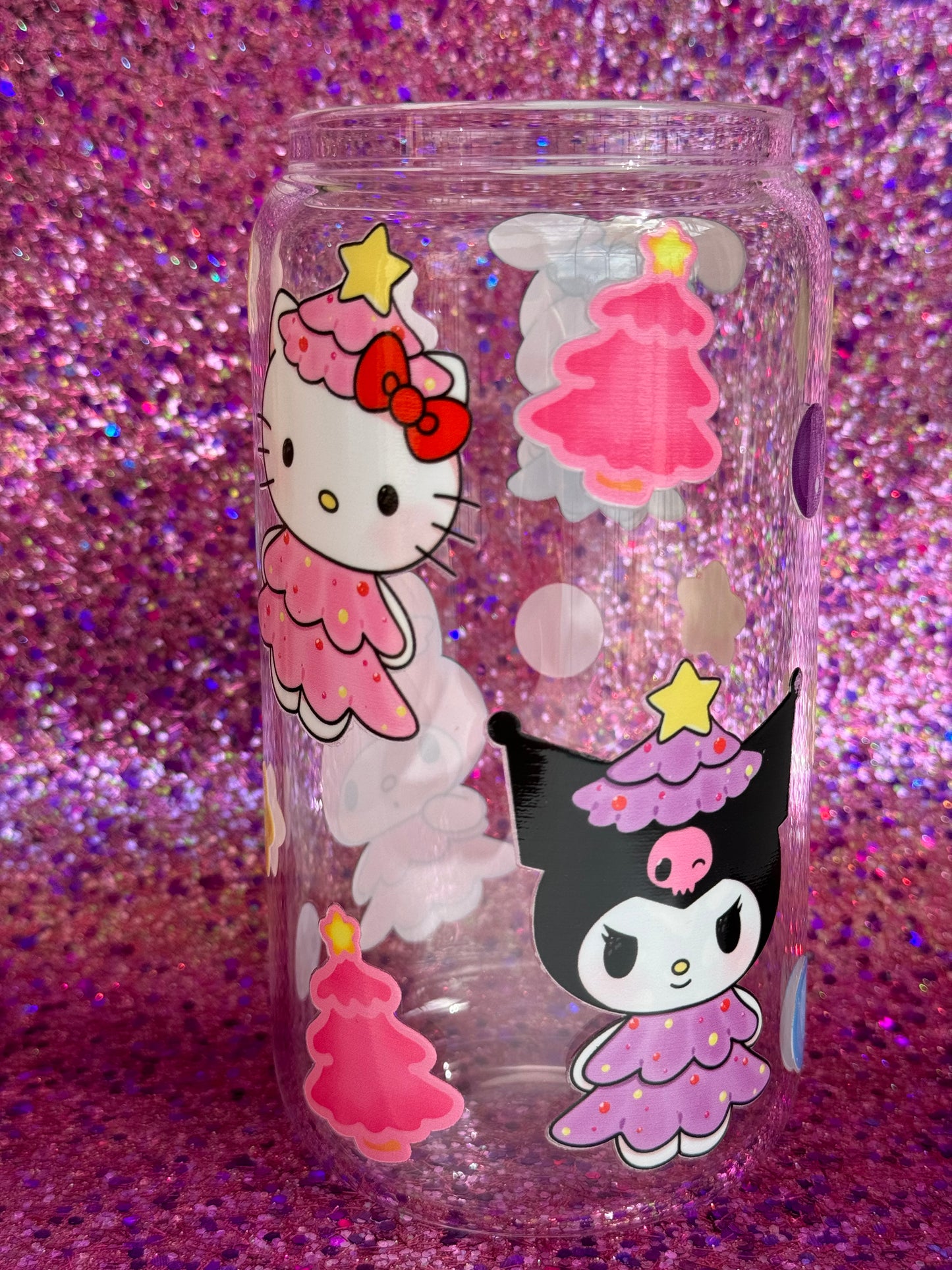 Kawaii Xmas Trees 16oz glass