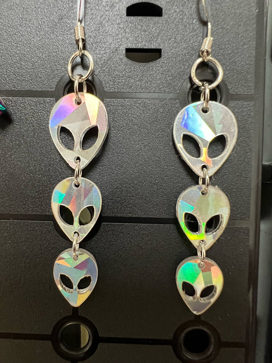 Holographic Alien Dangle Earrings